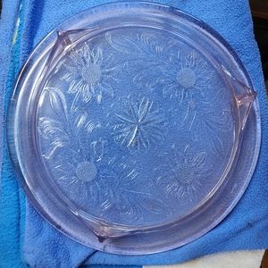 Pink depression glass cake plate